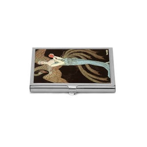 Art Deco Business Card Holder Georges Barbier Case for Women Vintage Credit Card Wallet with Elegant Lady Illustration 1920s Purse Accessory