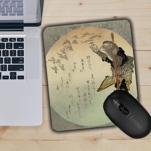 Monkey King Songoku Mouse Pad, Japanese Art by Katsushika Taito, Vintage Surimono Postcard Illustration, Desk Accessory, Gift Idea for Him