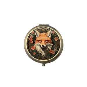 Fox Compact Mirror, Art Nouveau Makeup Mirror, Vintage Woodland Fox Pocket Mirror, William Morris Art Style Gift, Nature Lover Purse Mirror