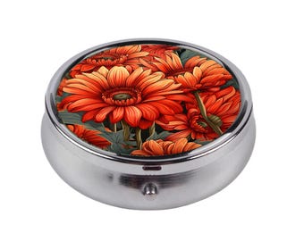 Red Gerbera Flower Pill Box - Vibrant Floral Medicine Case, Elegant Pocket Small Jewelry Box, Stylish Gift for Women