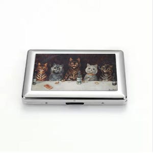 Louis Wain Bachelor Party Cat Art Cigarette Case - Vintage Cat Lover’s Smoker Accessory, Fun Unique Gift for Cat Collectors