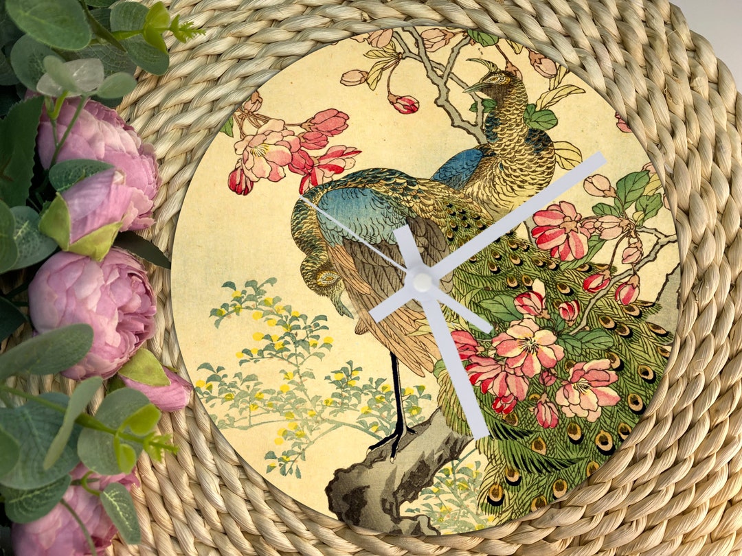 Peacocks Wall Clock Birds & Flowers Wall Clock Vintage Etsy