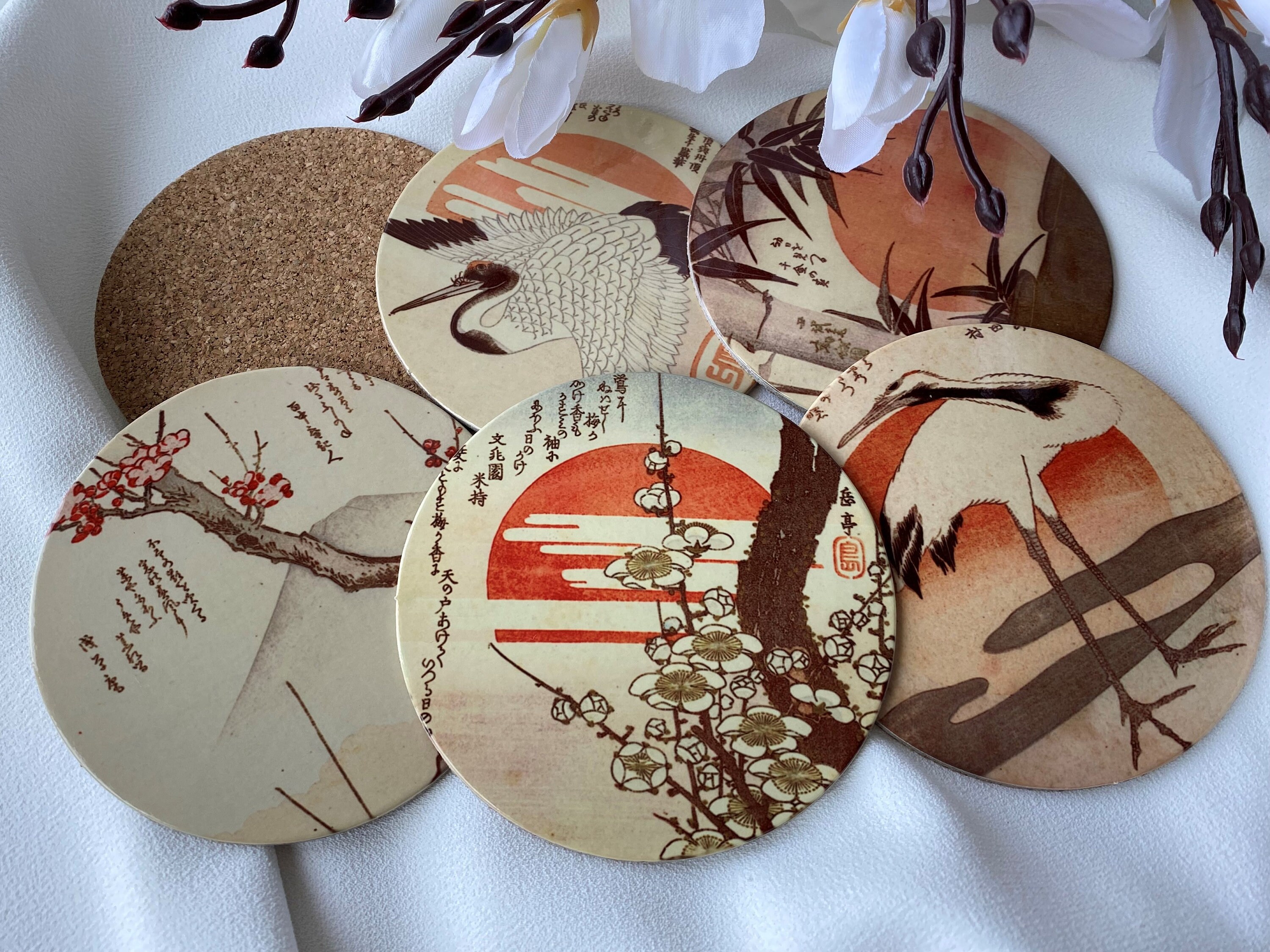 Coasters Set Japanese Art Prints Coasters Cork Drinks Coasters Etsy
