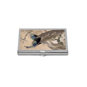 Pfau Visitenkartenetui, Ohara Koson Kunst Kreditkartenetui, Japanische Vögel Kunst Geldbörse, Vintage asiatischer Kunst Organisator, elegantes Geschenk für Sie