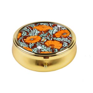 Vintage Poppy Floral Pill Box, French Art Nouveau Pill Case, Red Flower Medicine Holder, Compact Pocket Organizer, Travel Jewelry Box Gift