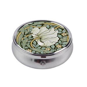 William Morris Pimpernel Pill Box, Art Nouveau Floral Pill Organizer, Compact Pocket Medicine Case, Elegant Gift, Small Round Pill Holder