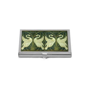 Porta biglietti da visita vittoriano a forma di cigno bianco, porta carte floreale in stile Art Nouveau per donna, elegante regalo per lei, portafoglio per carte di credito con cigni vintage
