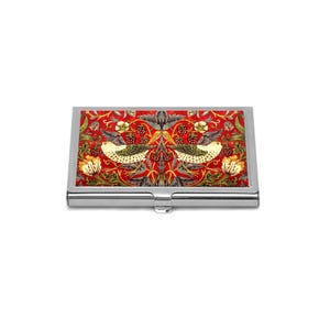 Strawberry Thief Credit Card Holder William Morris Business Card Case Red Art Nouveau Floral Accessory Vintage Bird Wallet Organizer for Her