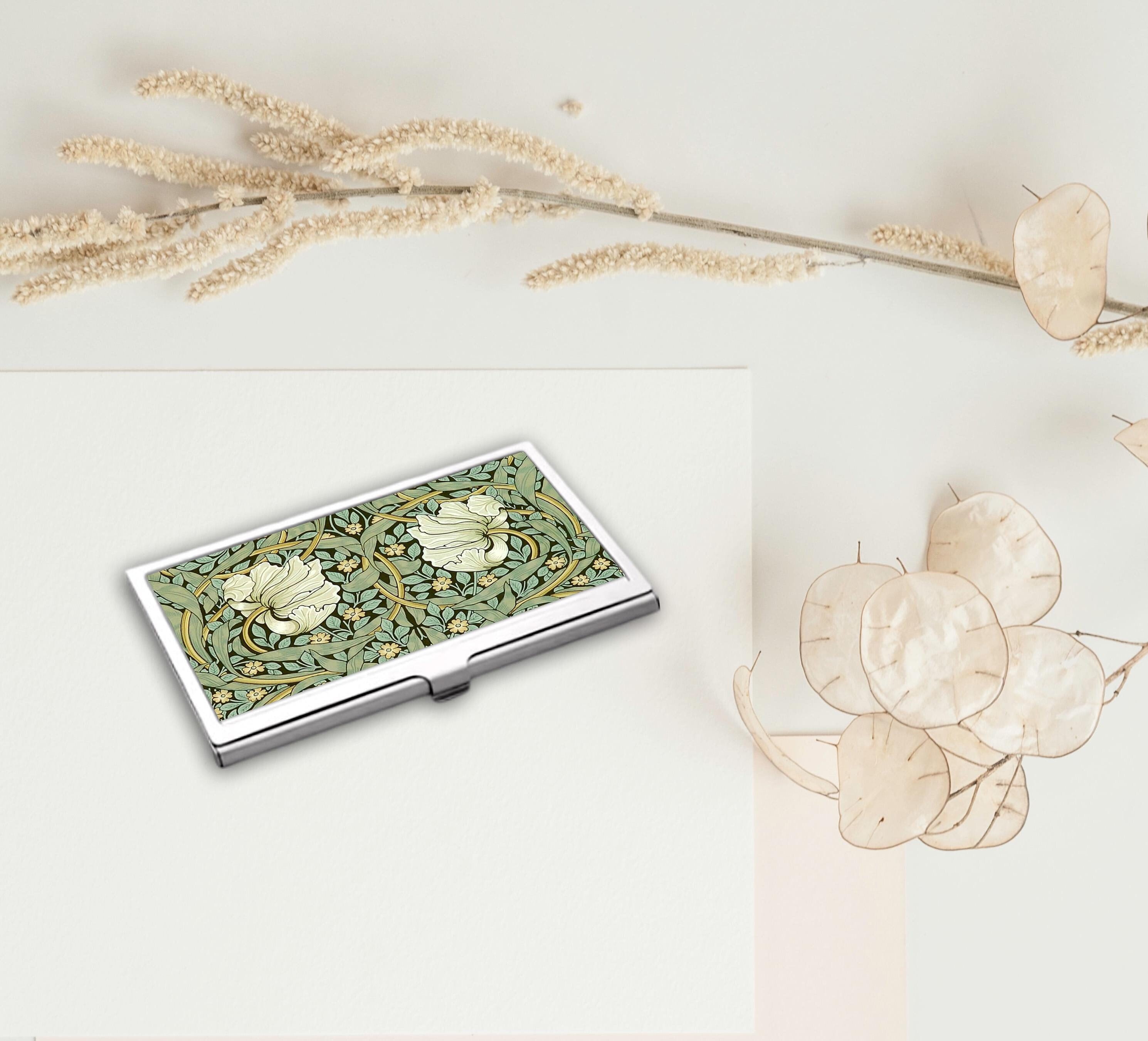 Pimpernel Business Card Holder, William Morris Art Nouveau Floral Design Aluminum Card Case, Elegant Organizer for Cards, Vintage Gift Idea