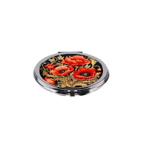 Floral Pocket Mirror Red Poppies, Art Nouveau Compact Mirror, Vintage Style Poppy Cosmetic Mirror, Unique Gift Idea for Her