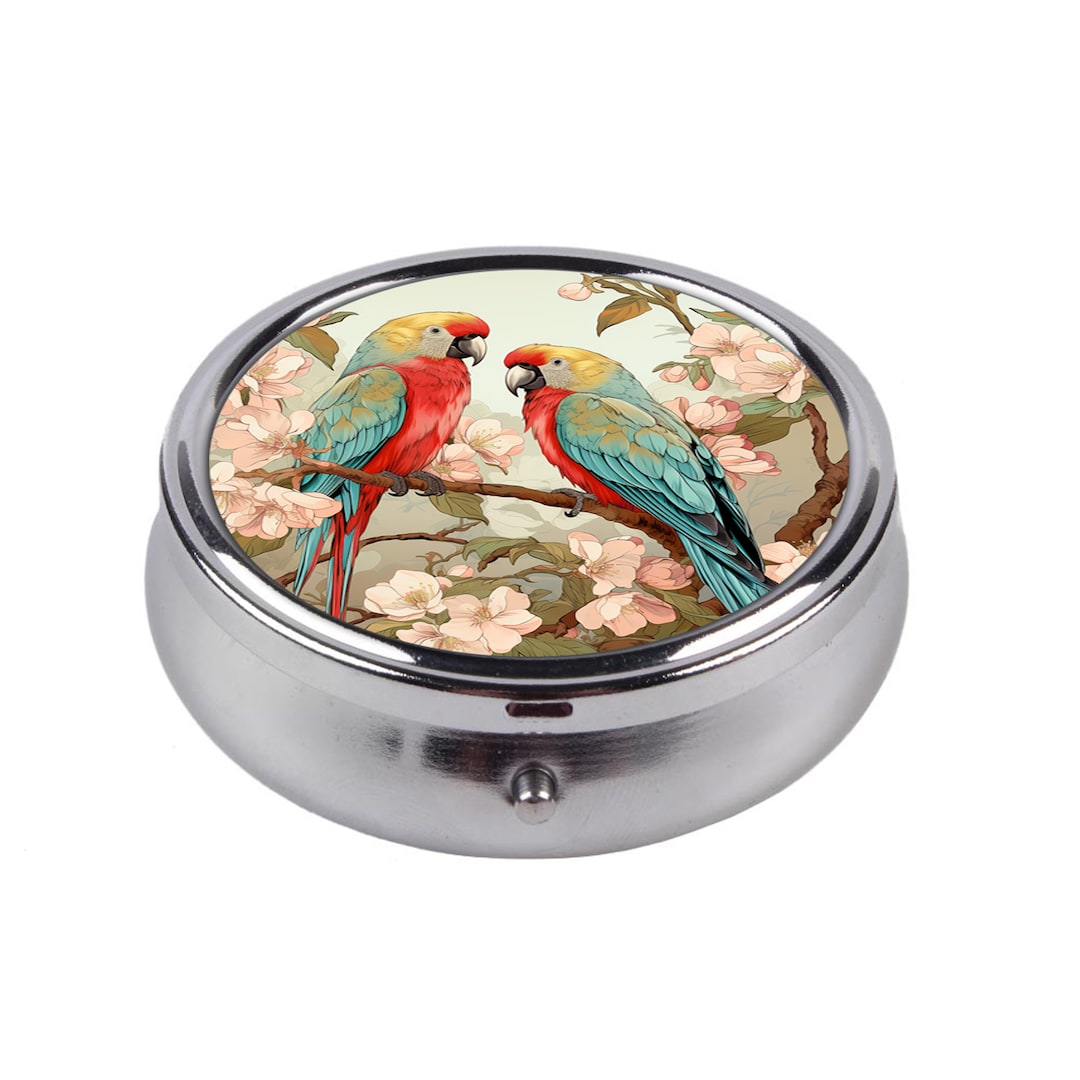 Birds Pill Box Birds and Flowers Pill Container Pocket Etsy UK