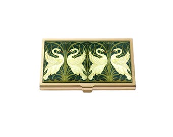 Gouden zwaan visitekaarthouder Victoriaanse vogels art nouveau elegante metalen behuizing cadeau-accessoire