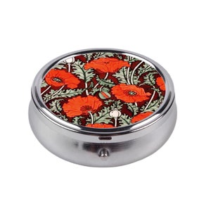 Poppy Pill Box Art Nouveau Poppy Pill Container Vintage Floral Pill Box Case Holder Red Poppy Pocket Medicine Box Holder Floral Red Pill Box