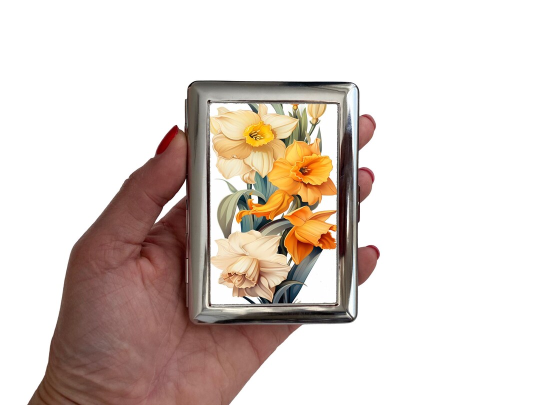 daffodil cigarettes Daffodils Cigarette Case, Yellow Floral Artistic Metal Card Holder, Elegant  Gift for Women, Compact Flower Accessory