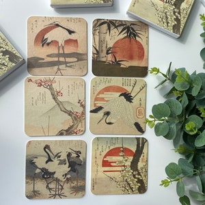 Onderzetter set van 6 vintage Japanse kunst onderzetters warme dranken antieke Aziatische kunstdruk cadeau verpakt dikke kartonnen onderzetters cadeau-idee voor hem