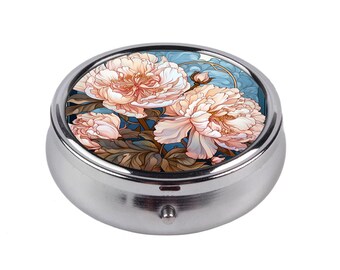 Pfingstrose Pillendose, Vintage Blumen Pillenetui, puderrosa Pfingstrosen Design, Reisetaschen-Organizer