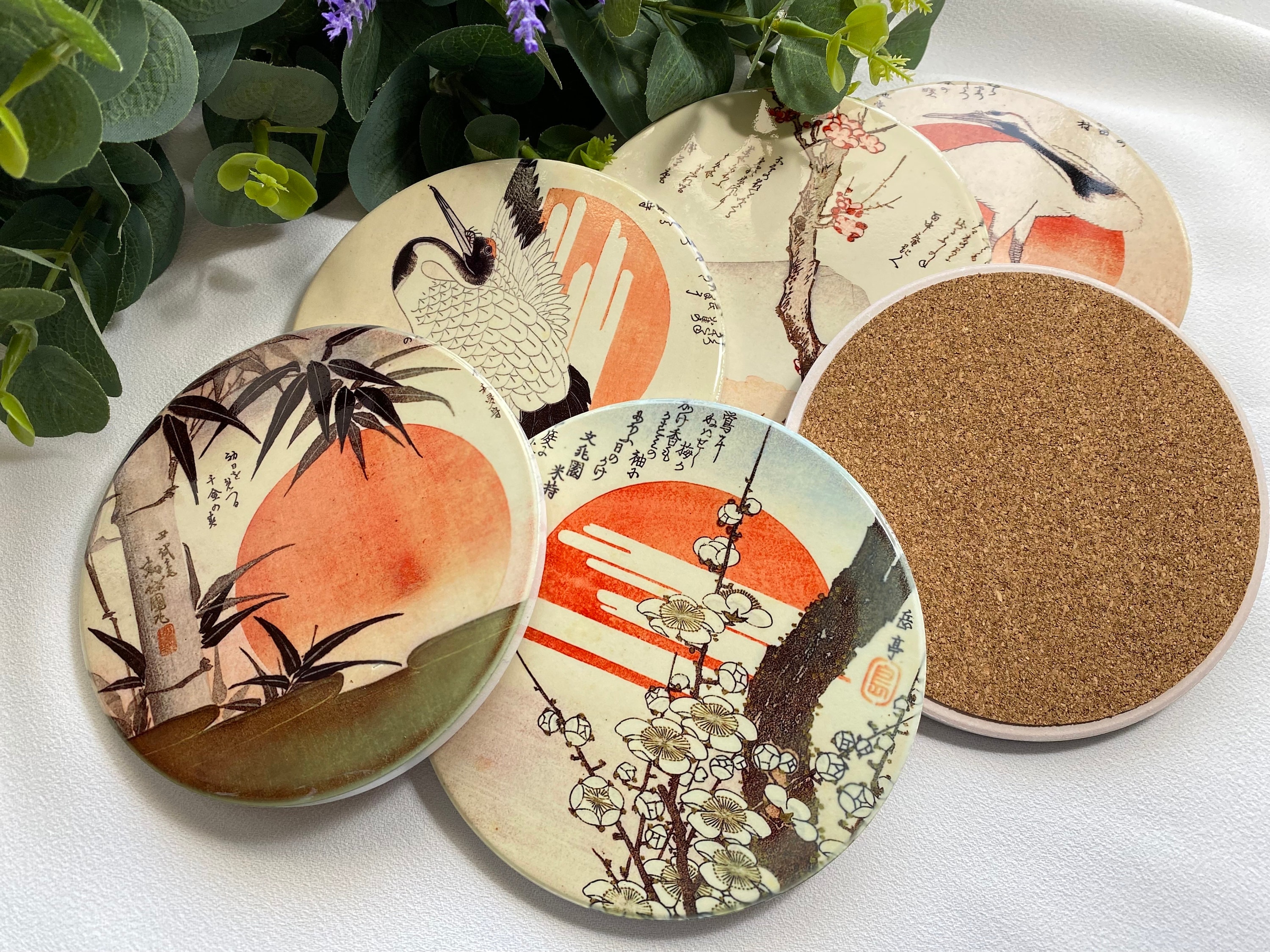 Coasters Set Japanese Art Prints Coasters Cork Drinks Coasters Etsy