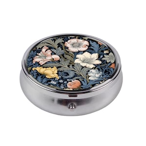 William Morris Style Floral Pill Box Art Nouveau Compact Organizer Botanical Vintage Pocket Gift Idea for Her Jewelry Holder Purse Accessory