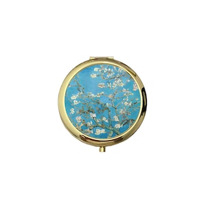 Van Gogh Almond Blossom Round Compact Mirror Blue Floral Pocket Accessory Vintage Style Fine Art Travel Makeup Vanity Gift for Her