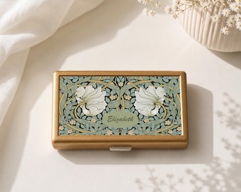 Personalized William Morris Pimpernel Cigarette Case, Custom Floral Tobacco Holder, Vintage Art Nouveau Smoker Gift