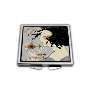 Art Deco Compact Mirror Vintage French Perfume Advertisement Elegant Pocket Makeup Mirror Fashion Purse Accessory Retro Gift for Her