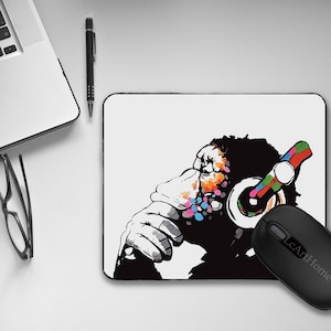 DJ Monkey Mouse Pad, Banksy Art, Music Lover Gift
