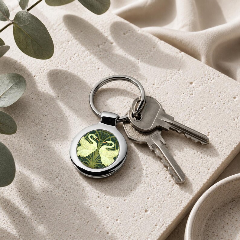Walter Crane swan keychain with vintage bird artwork