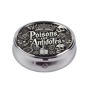 Poisons and Antidotes Pill Box, Vintage Gothic Design Compact Medicine Organizer, Small Jewelry Box, Unique Travel Accessory, Gift for Her