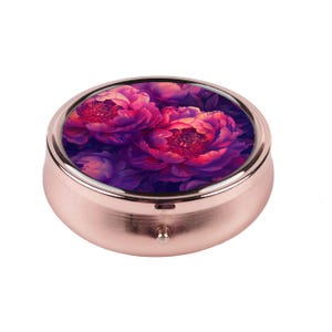 Magenta Peony Pill Box, Elegant Floral Pill Holder, Pocket Pink Peony Design Pill Organizer, Compact Jewelry Case, Gift Accessory for Her