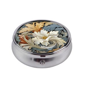 Portapillole floreale, portamedicinali compatto, organizer tascabile per pillole in stile vintage William Morris, grazioso piccolo portapillole, accessorio regalo per le donne