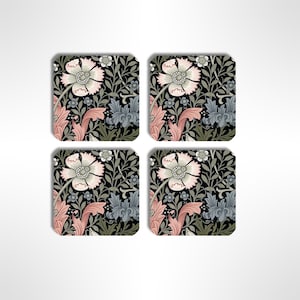 William Morris Coasters Round Square Ceramic Cardboard Cork Backed Vintage Floral Botanical Drink Coasters Kitchen Gift Arts Crafts Decor