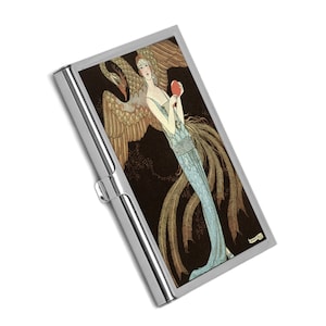 Porta biglietti da visita Art Déco francese, porta carte di credito Georges Barbier, design di illustrazione di moda del 1922, elegante regalo vittoriano per lei