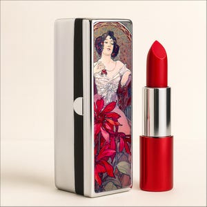 Rubin Lippenstift Etui mit Spiegel, Tasche im Jugendstil Design von Alphonse Mucha