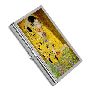 Porte-cartes de visite Gustav Klimt, porte-cartes peinture The Kiss, élégant porte-cartes de crédit en métal, cadeau d'art pour elle