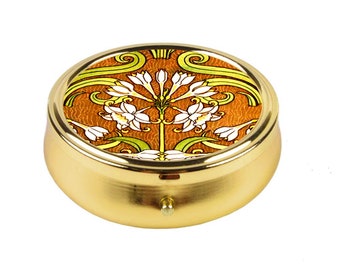 Narzisse Pill Box Jugendstil Blumen Pill Etui Halter Narzisse Silber Golden Tasche Medizin Box Halter Geschenkidee Für Sie