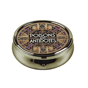 Boîte à pilules poisons et antidotes, boîte à pilules de poche design art déco vintage, boîte à médicaments compacte élégante, idée cadeau parfaite pour elle