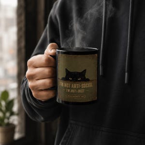 Grappige zwarte kat mok, nee niet vandaag citaat, sarcastische humor cadeau, knorrige kattenkunst