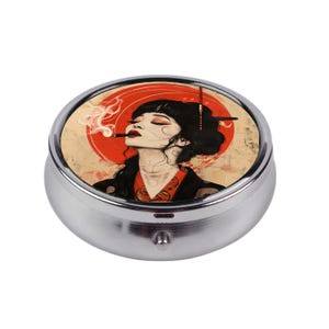 Rauchen Kurtisane Pillendose Gothic Art Deco Geisha Fall Japanerin Rote Sonne Design Kompakter Metall Organisator