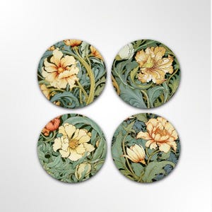 Jugendstil Floral Untersetzer 4er Set William Morris Style Vintage Getränke Untersetzer Keramik Kork Wohnkultur Geschenk für Sie Botanische Tischdekoration