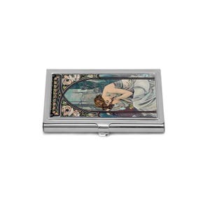 Tarjetero Night Rest, tarjetero Art Nouveau de Alphonse Mucha, organizador vintage romántico, regalo para ella, tarjetero artístico