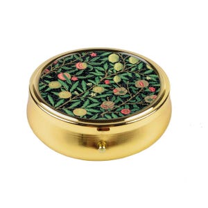William Morris Fruit Pill Box Pomegranate Design, Vintage Botanical Pill Holder, Art Nouveau Travel Case, Floral Medicine Organizer Gift