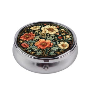 Floral Pill Box Vintage Style William Morris Pocket Organizer Elegant Compact Pill Case Gift for Her Travel Medicine Box with Flowers