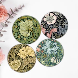 Jugendstil-Untersetzer-Set - William Morris Floral Art, Vintage runde oder quadratische Untersetzer, Untersetzer aus Keramik oder laminiertem Karton, Geschenkidee
