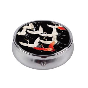 Japanese Cranes Pill Box, Vintage Flying Birds Medicine Holder