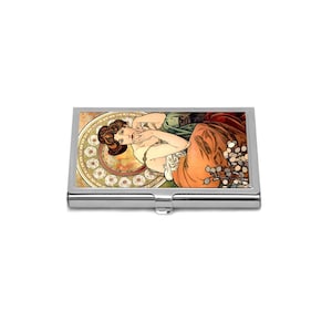 Tarjetero de topacio, tarjetero Art Nouveau con piedras preciosas de Alphonse Mucha, organizador compacto vintage para mujer, regalo para ella