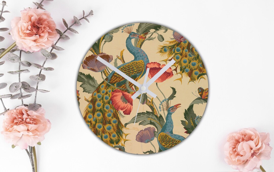 Peacocks Wall Clock Art Nouveau Peacocks and Flowers Wall Clock Vintage