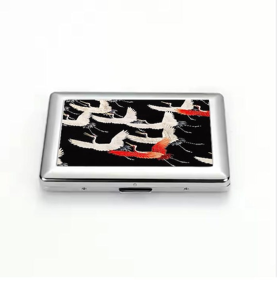 Japanese Crane Art Cigarette Case, Elegant Metal Card Holder, Traditional  Japanese Motif, Red and White Cranes Design, Unique Gift for Her