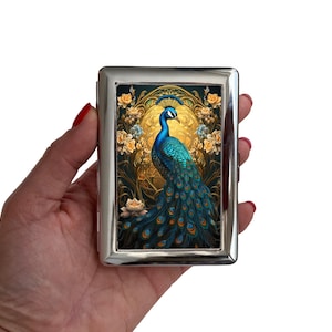Elegante portasigarette a forma di pavone, porta carte in metallo in stile Art Nouveau, regalo con design a pavone di ispirazione vintage per fumatori
