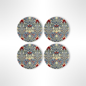 William Morris onderzetters set, wilde bloemen rond of vierkant bloemen keramiek of kartonnen onderzetters cadeau, vintage art nouveau botanische drinkmatten