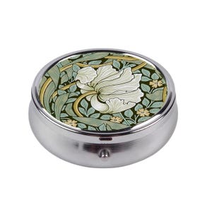 William Morris Pimpernel Pill Box, Art Nouveau Floral Pill Organizer, Compact Pocket Medicine Case, Elegant Gift, Small Round Pill Holder